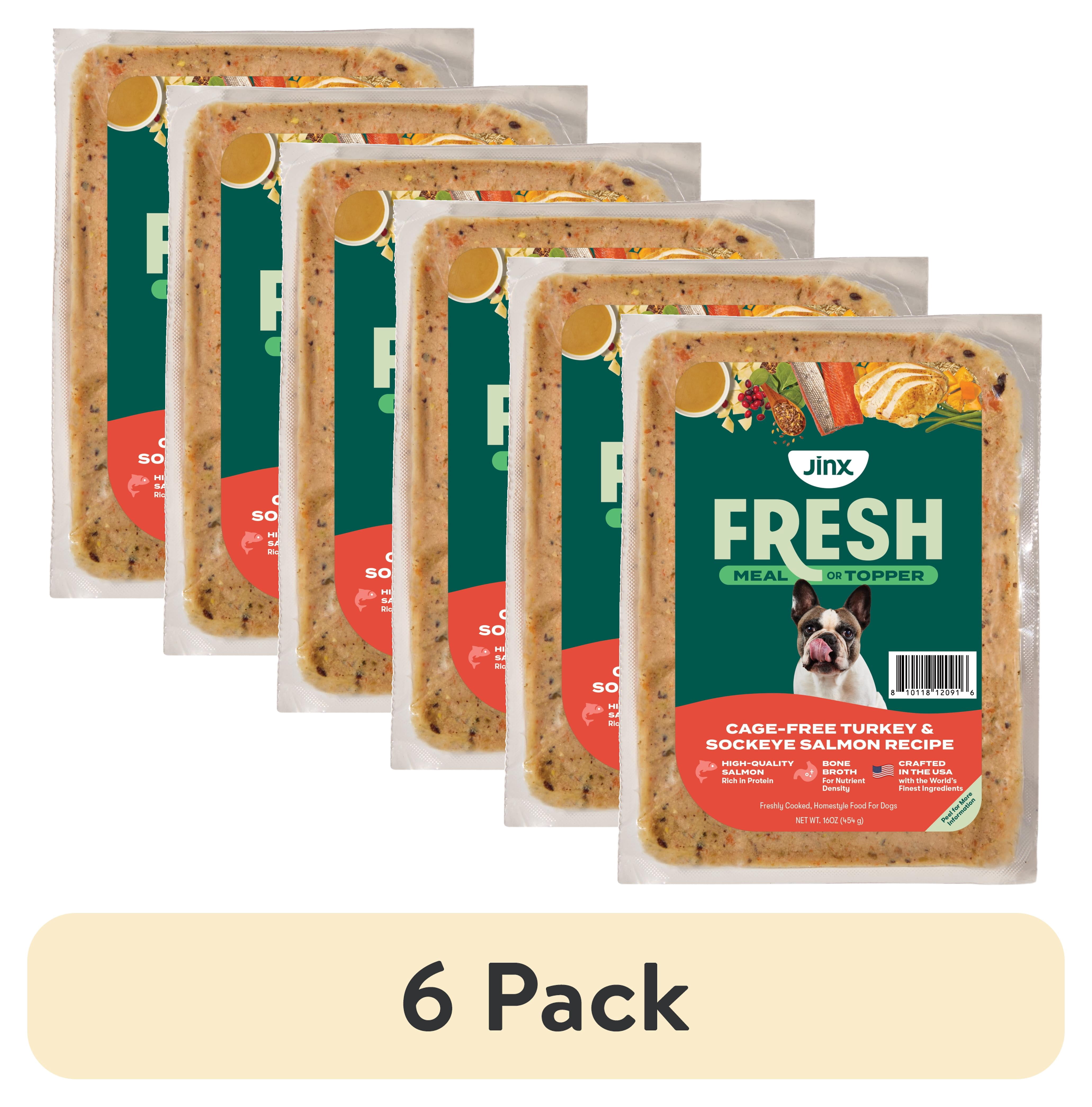 (6 pack) Jinx Fresh Cage-Free Turkey & Sockeye Salmon Dog Food Meal or Topper, 1 lb Pouch