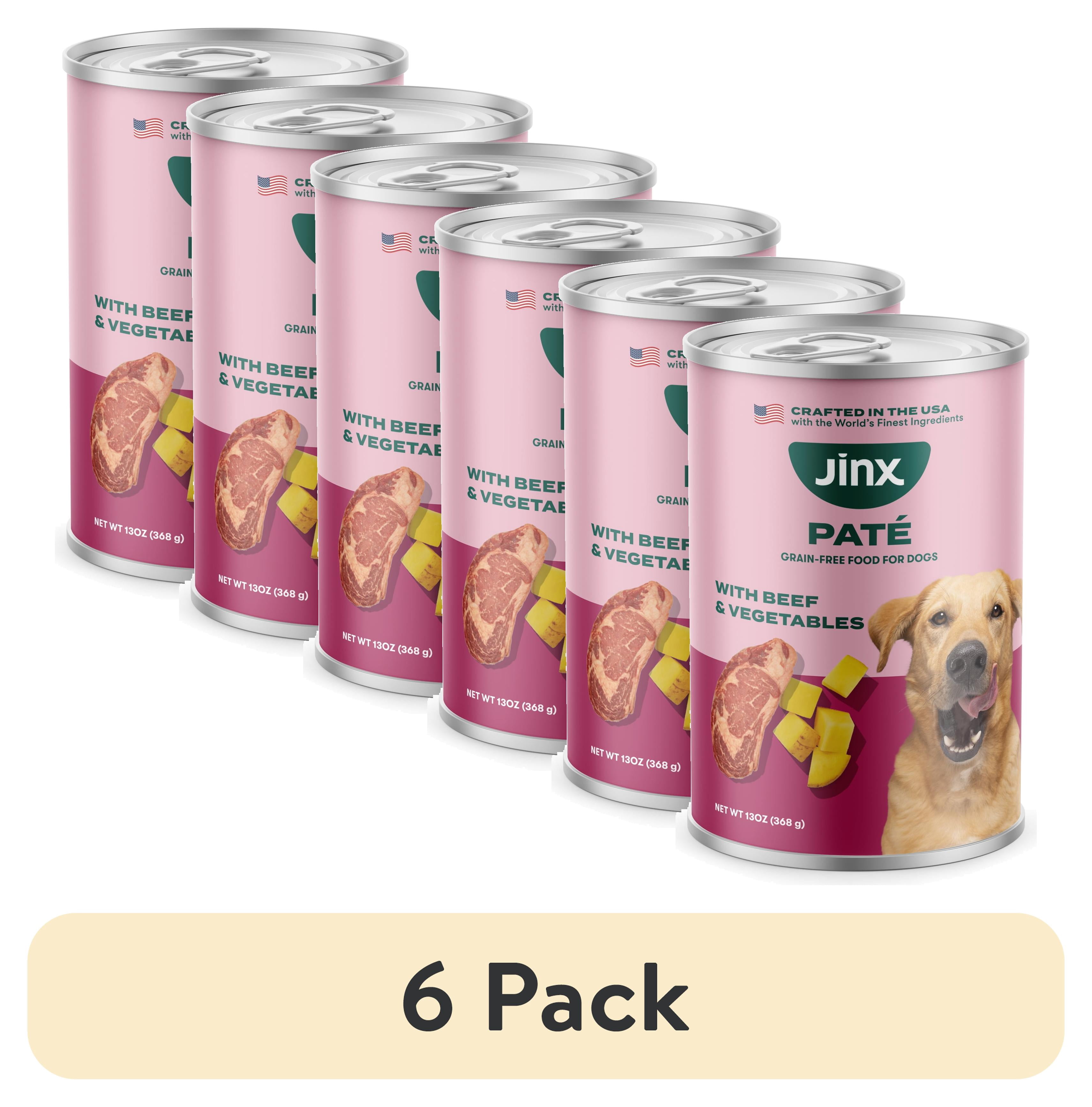 (6 pack) Jinx Pate with Beef & Vegetables Natural Wet Dog Food, Grain Free, 13 oz Can