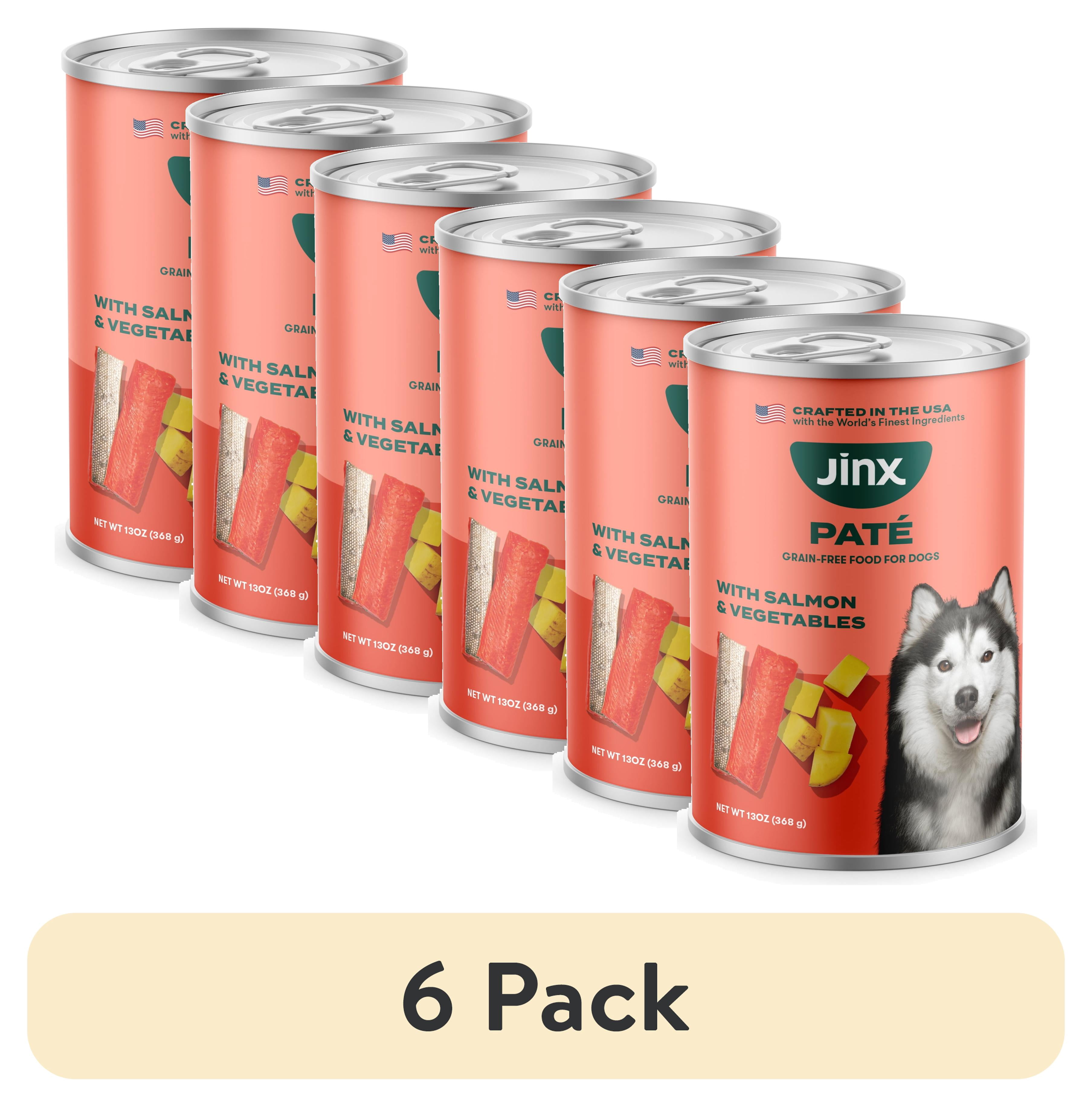 (6 pack) Jinx Pate with Salmon & Vegetables Natural Wet Dog Food, Grain Free, 13 oz Can
