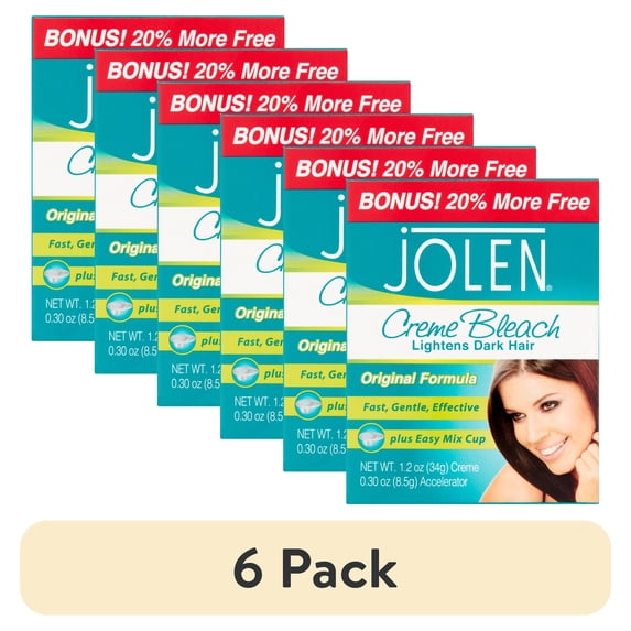 (6 pack) Jolen Creme Bleach Lightens Dark Hair Original Formula Creme With Accelerator And Easy Mix Cup