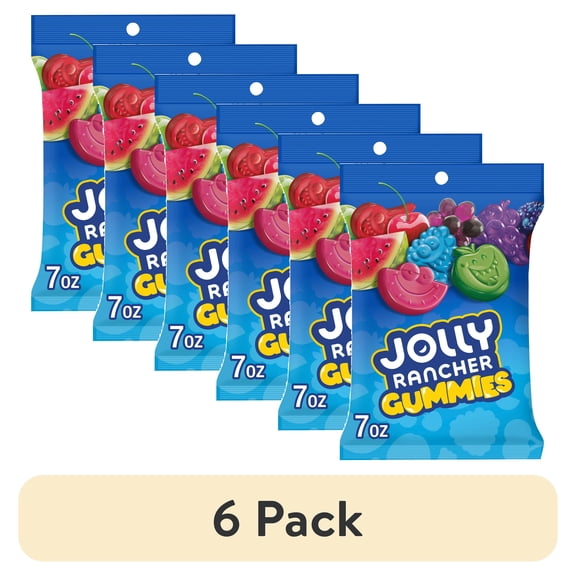 (6 pack) Jolly Rancher Gummies Assorted Fruit Flavored Candy, Bag 7 oz