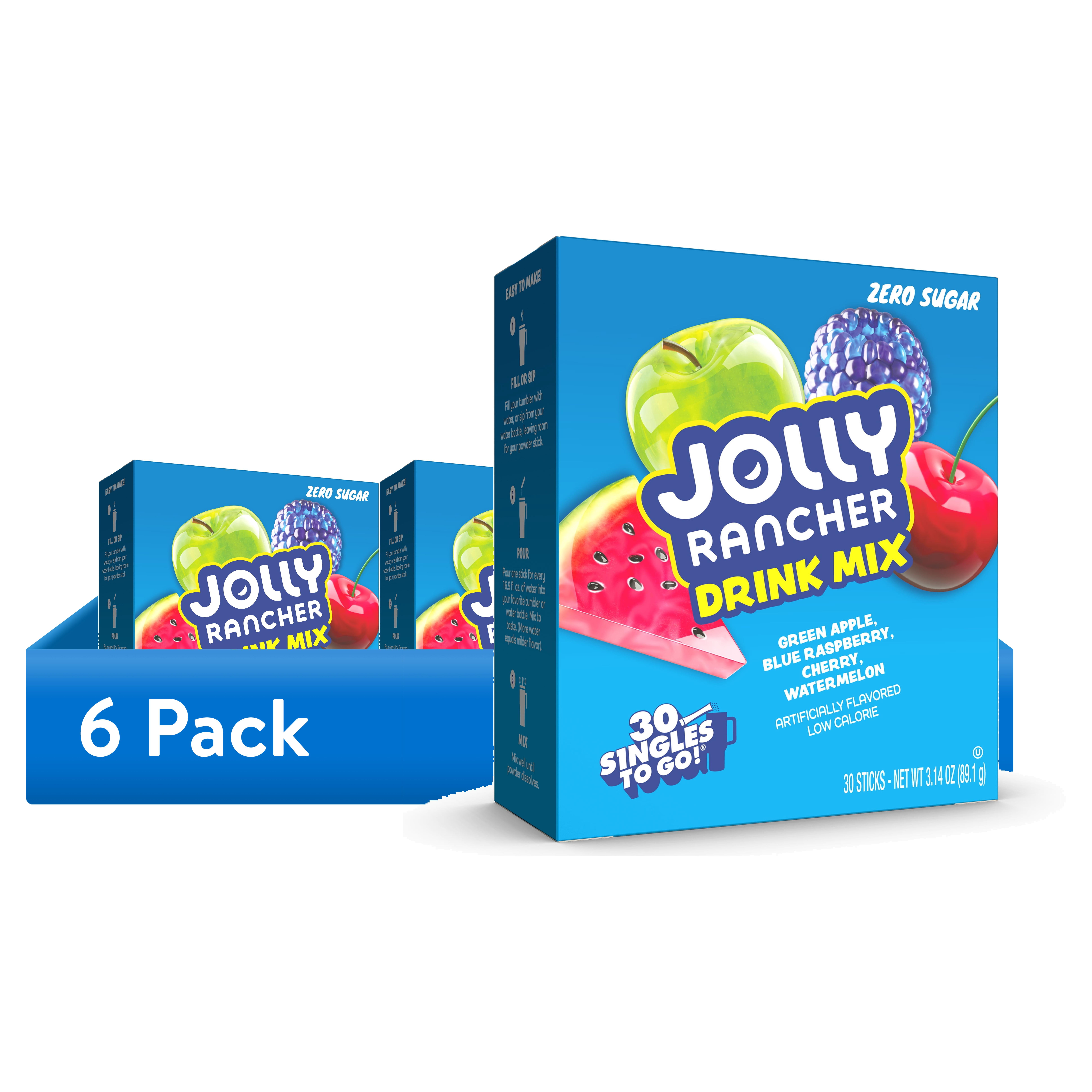 (6 pack) Jolly Rancher Sugar-Free Variety pack Singles to Go Powdered Drink Mix, 30 Count Packets
