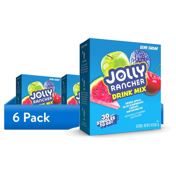 (6 pack) Jolly Rancher Sugar-Free Variety pack Singles to Go Powdered Drink Mix, 30 Count Packets