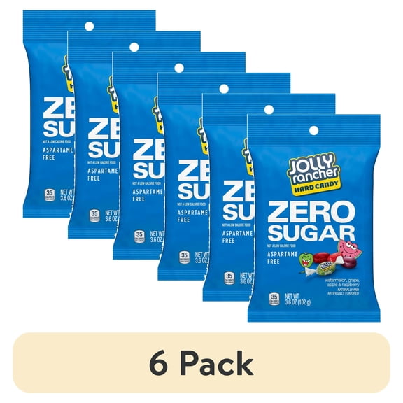 (6 pack) Jolly Rancher Zero Sugar Assorted Fruit Flavored Hard Candy, Bag 3.6 oz