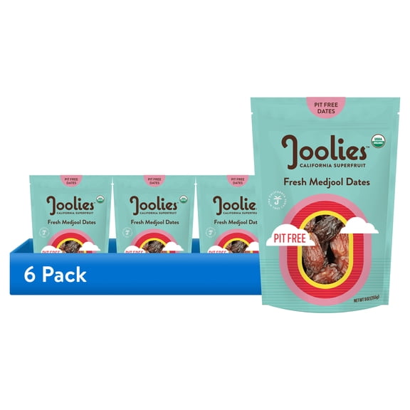 (6 pack) Joolies Organic Pit Free Medjool Dates, 9oz Pack - Fresh Dried Fruits