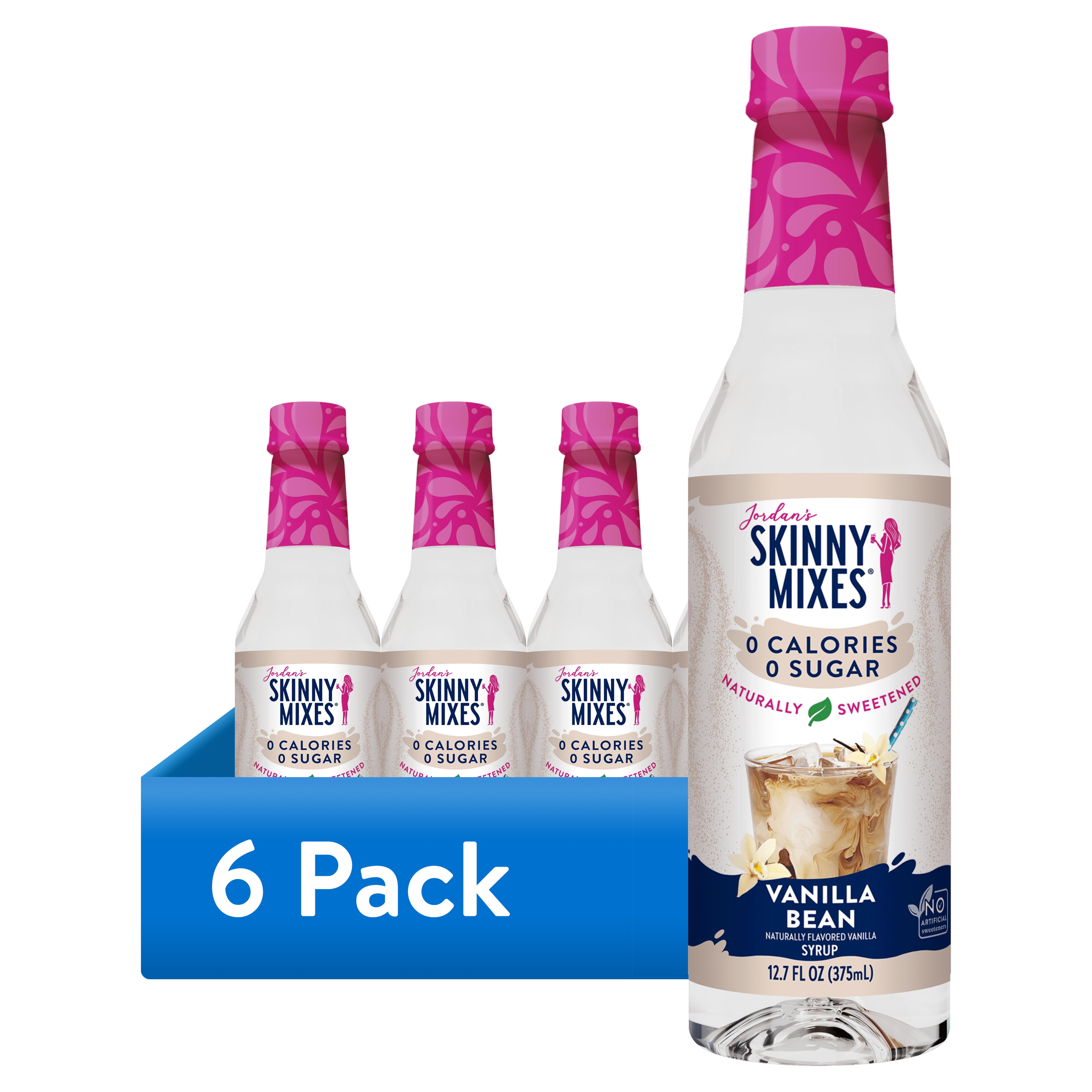 (6 pack) Jordan's Skinny Mixes Naturally Sweetened Vanilla Bean Syrup, 375 mL