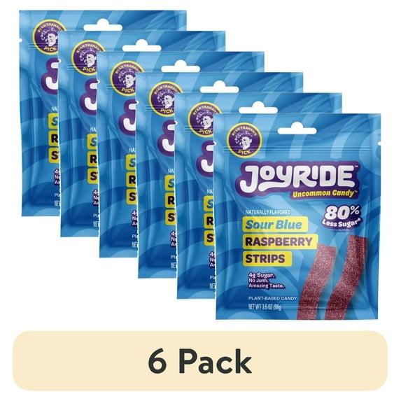 (6 pack) Joyride Sour Blue Raspberry Strips Candy 3.5 oz