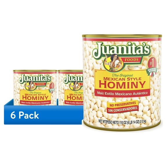 (6 pack) Juanitas Foods Mexican Style Hominy, 110 oz, Can
