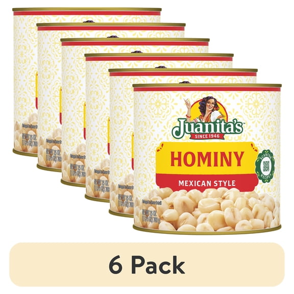 (6 pack) Juanita’s Foods Mexican Style Hominy, 25 oz, Can