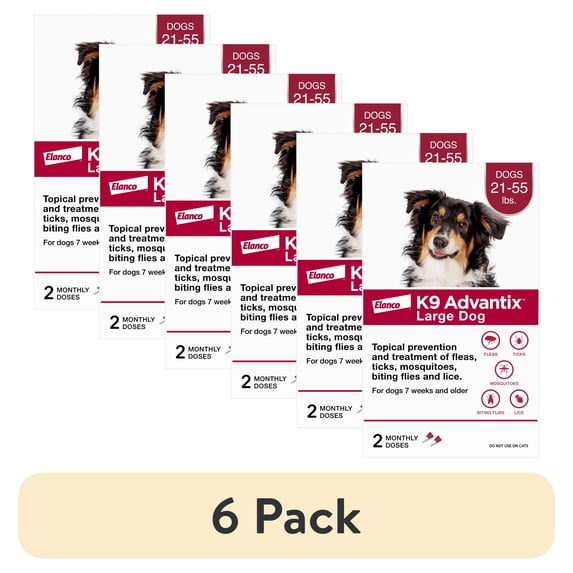 (6 pack) K9 Advantix Flea, Tick & Mosquito Prevention for Large Dogs 21-55 lbs., 2-Monthly Treatments