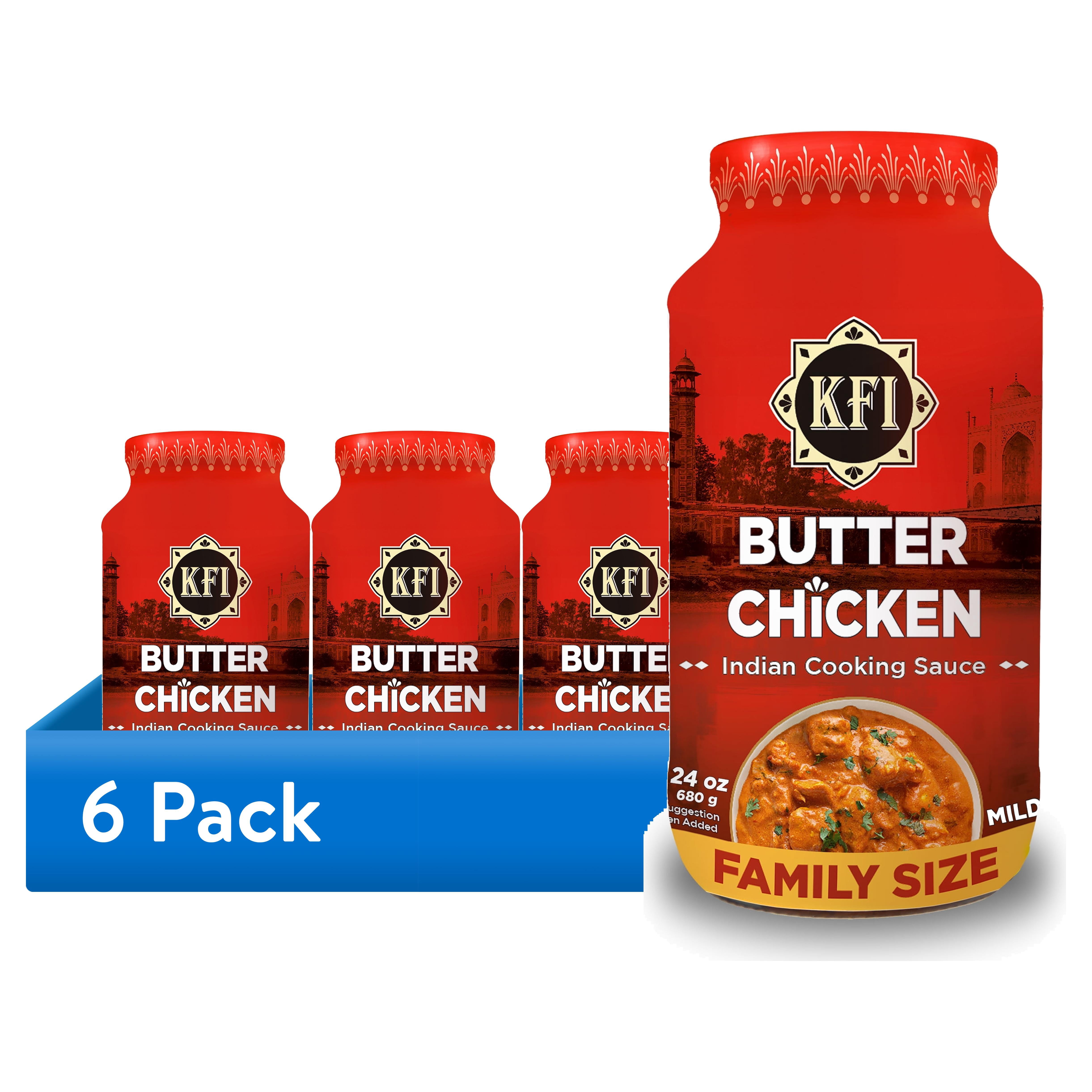 (6 pack) KFI Butter Chicken Cooking Sauce, 24 oz Jar, Family Size, Vegetarian, Gluten-Free