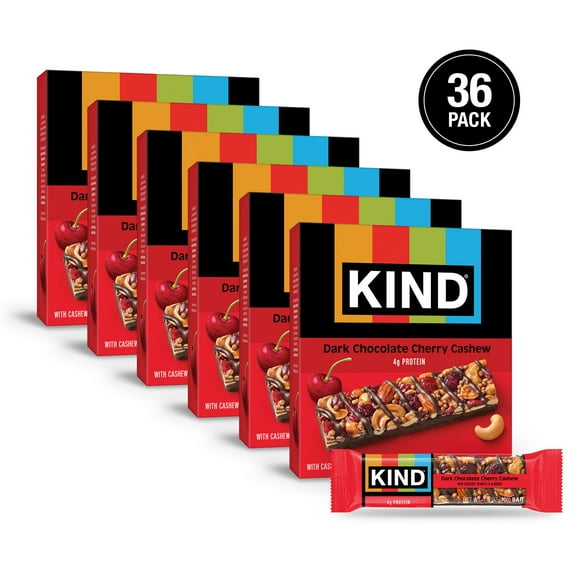 (6 pack) KIND Gluten Free Dark Chocolate Cherry Cashew Snack Bars, 1.4 oz, 6 Count Box