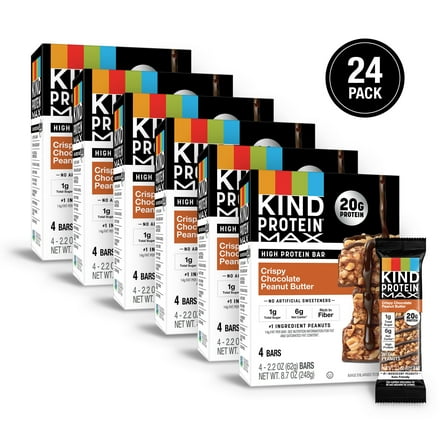 (6 pack) KIND, Gluten Free, Protein MAX, Crispy Chocolate Peanut Butter Protein Bars, 4 Count Box