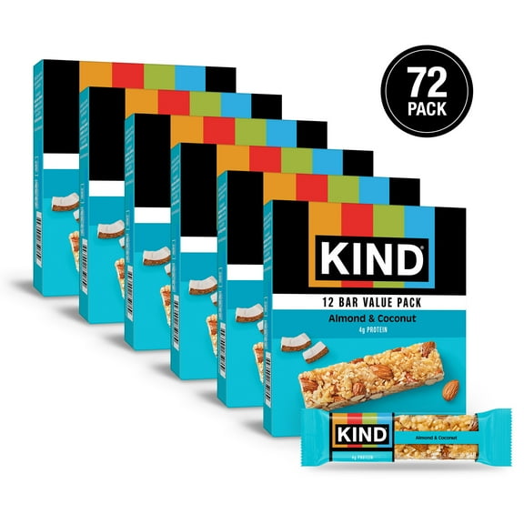 (6 pack) KIND Gluten Free Ready to Eat Almond & Coconut Snack Bars, Value Pack, 1.4 oz, 12 Count Box