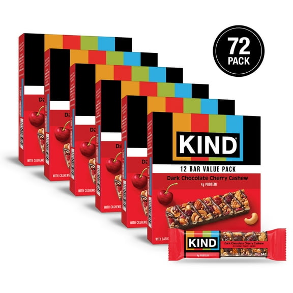 (6 pack) KIND Gluten Free Ready to Eat Dark Chocolate Cherry Cashew Snack, Value Pack, 1.4 oz, 12 Count Cardboard Box