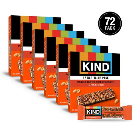 (6 pack) KIND Gluten Free Peanut Butter Dark Chocolate Snack Bars, Value Pack, 1.4 oz, 12 Count, Cardboard Box