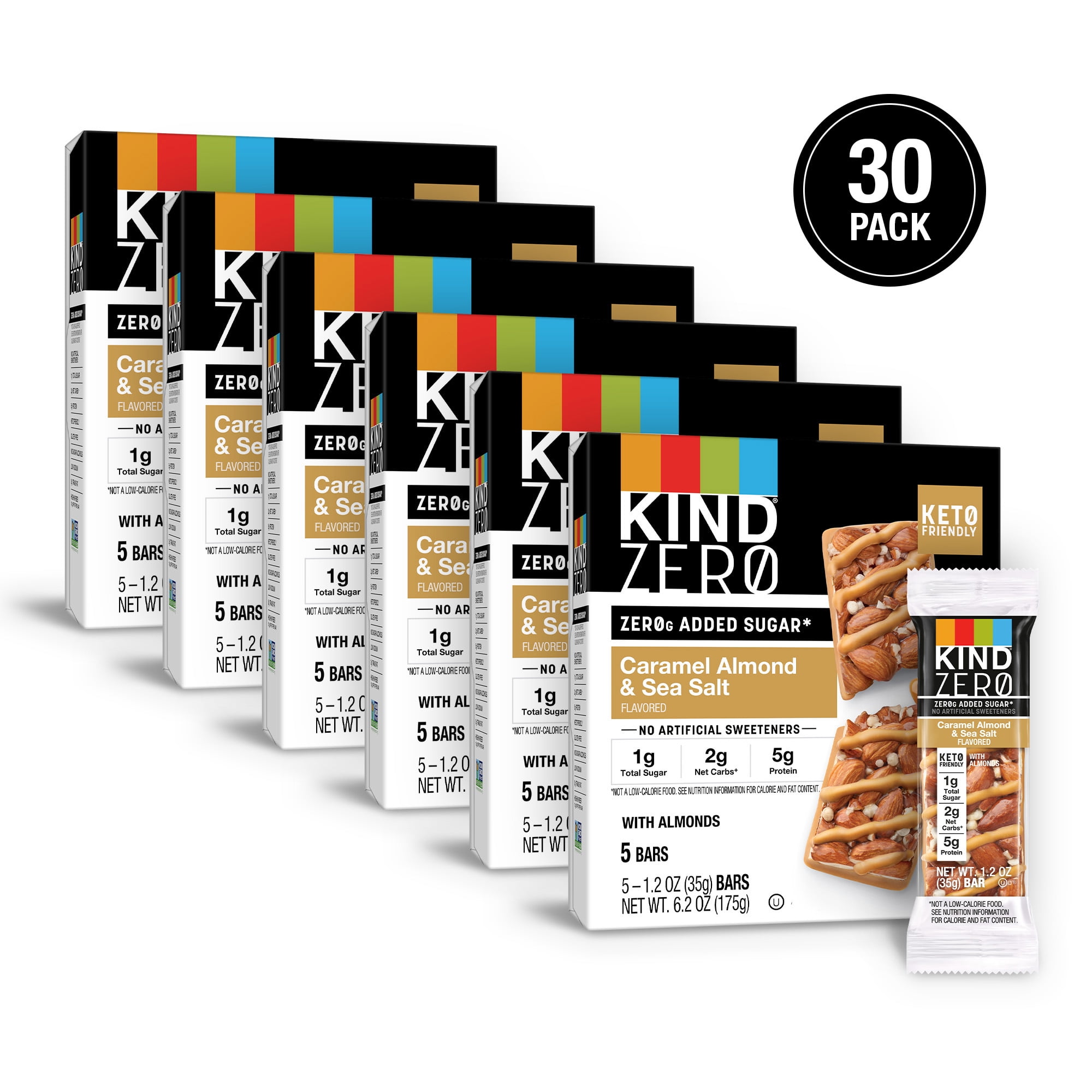 (6 pack) KIND Keto Snack ZEROg Added Sugar Caramel Almond Sea Salt Bars Box 6.2oz