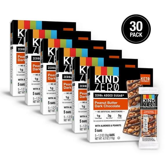 (6 pack) KIND ZEROg Added Sugar Bars, Keto Friendly Snacks, Peanut Butter Dark Chocolate, 5 Bars