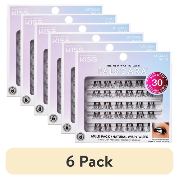 (6 pack) KISS FALSCARA Collection DIY Eyelash Extensions Multipack, Natural Wispy Wisps, 30 Ct.