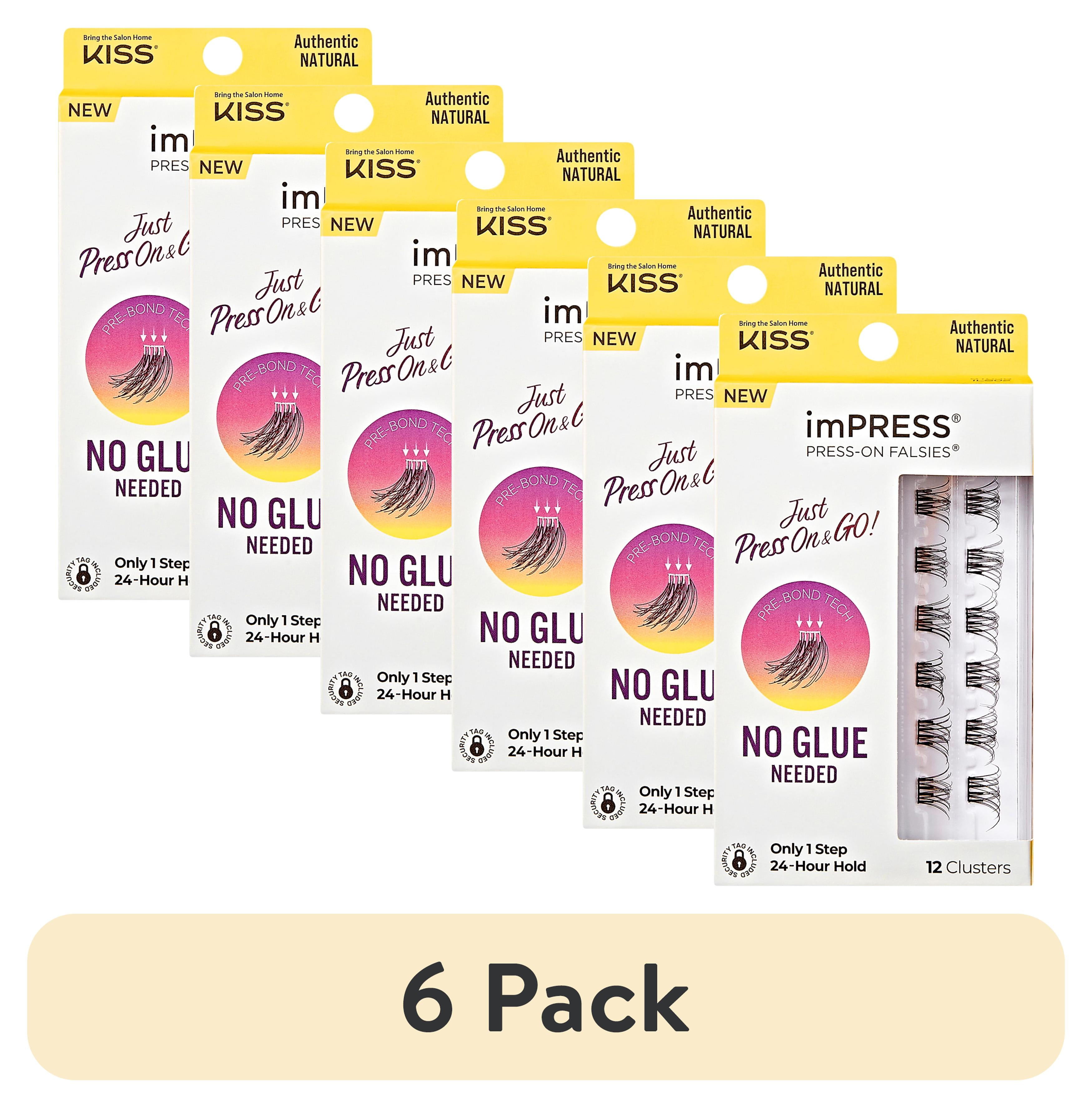 (6 pack) Kiss Impress Falsies Self Adhesive Eyelashes Minipack, Natural, Authentic, 12 Lash Clusters