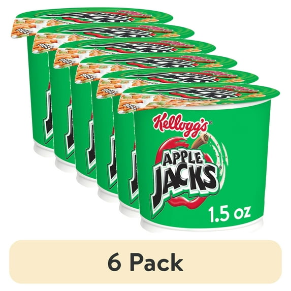 (6 pack) Kellogg's Apple Jacks Breakfast Cereal Cups, Kids Cereal, Family Breakfast, Original, 1.5oz Cup (1 Cup)