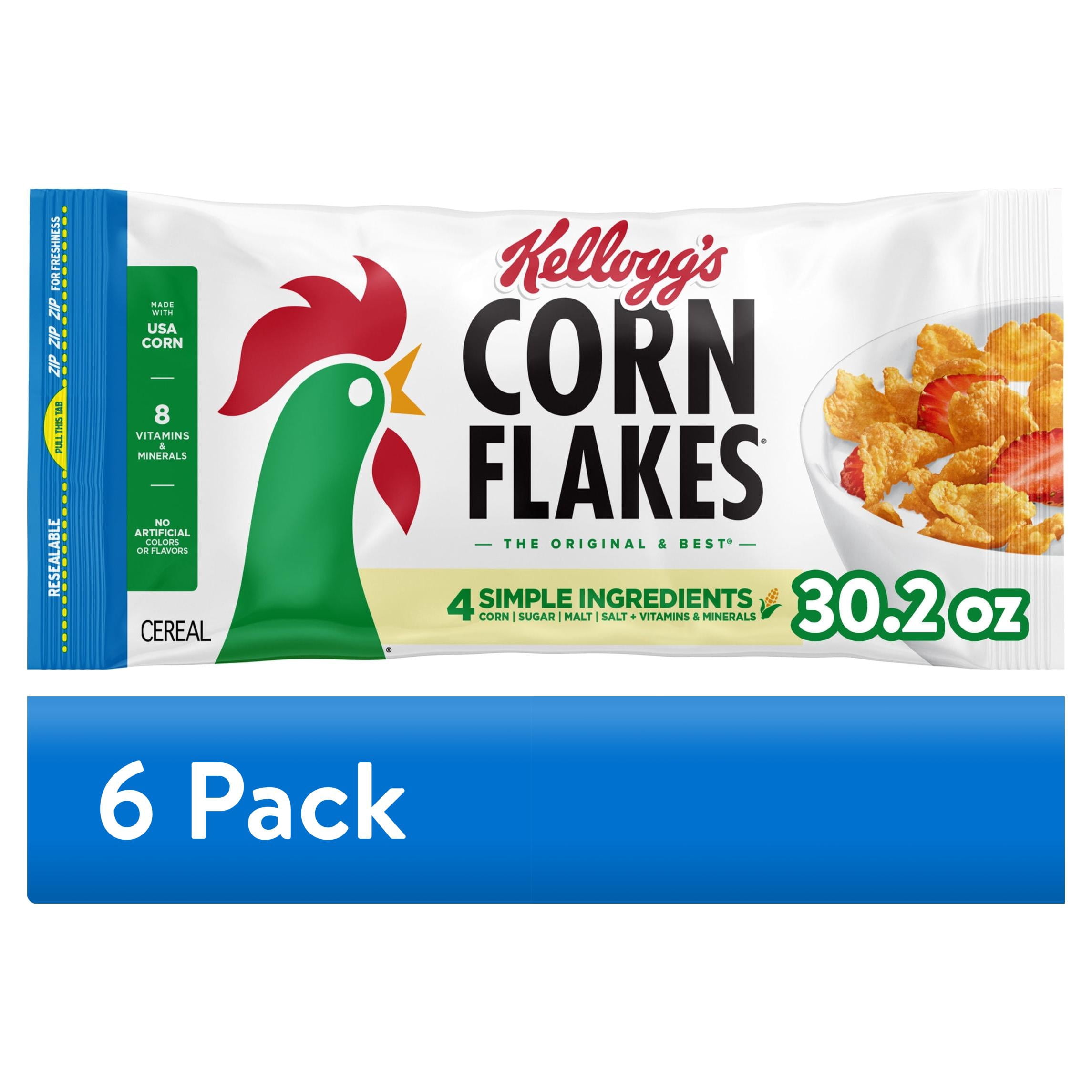 (6 pack) Kellogg's Corn Flakes Breakfast Cereal, 8 Vitamins and Minerals Bag, 30.2 oz