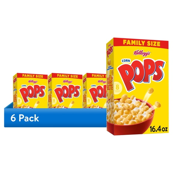 (6 pack) Kellogg's Corn Pops Breakfast Cereal, Kids Cereal, Family Breakfast, Family Size, Original, 16.4oz Box (1 Box)