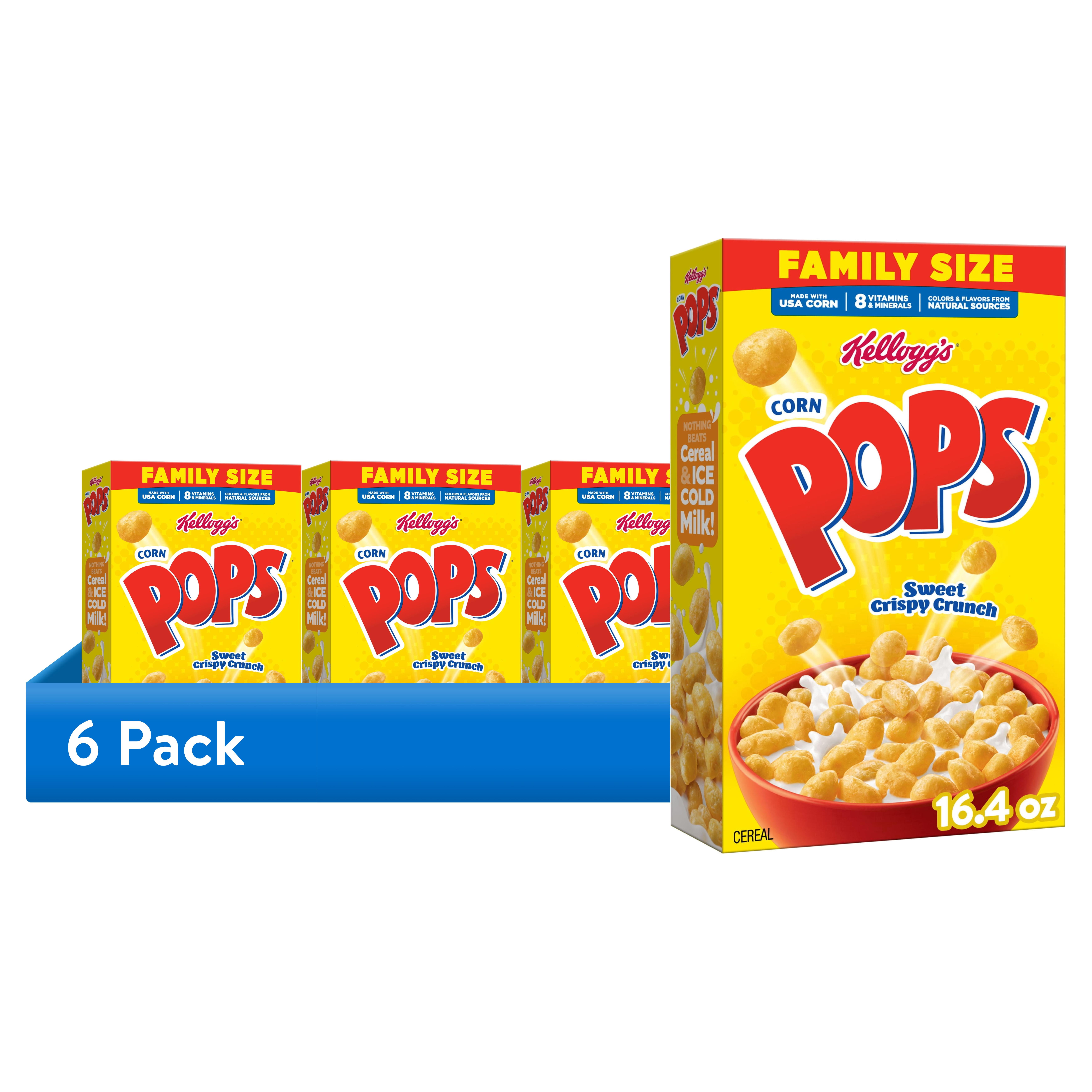 (6 pack) Kellogg's Corn Pops Original Breakfast Cereal, 8 Vitamins and Minerals, Family Size, 16.4  oz