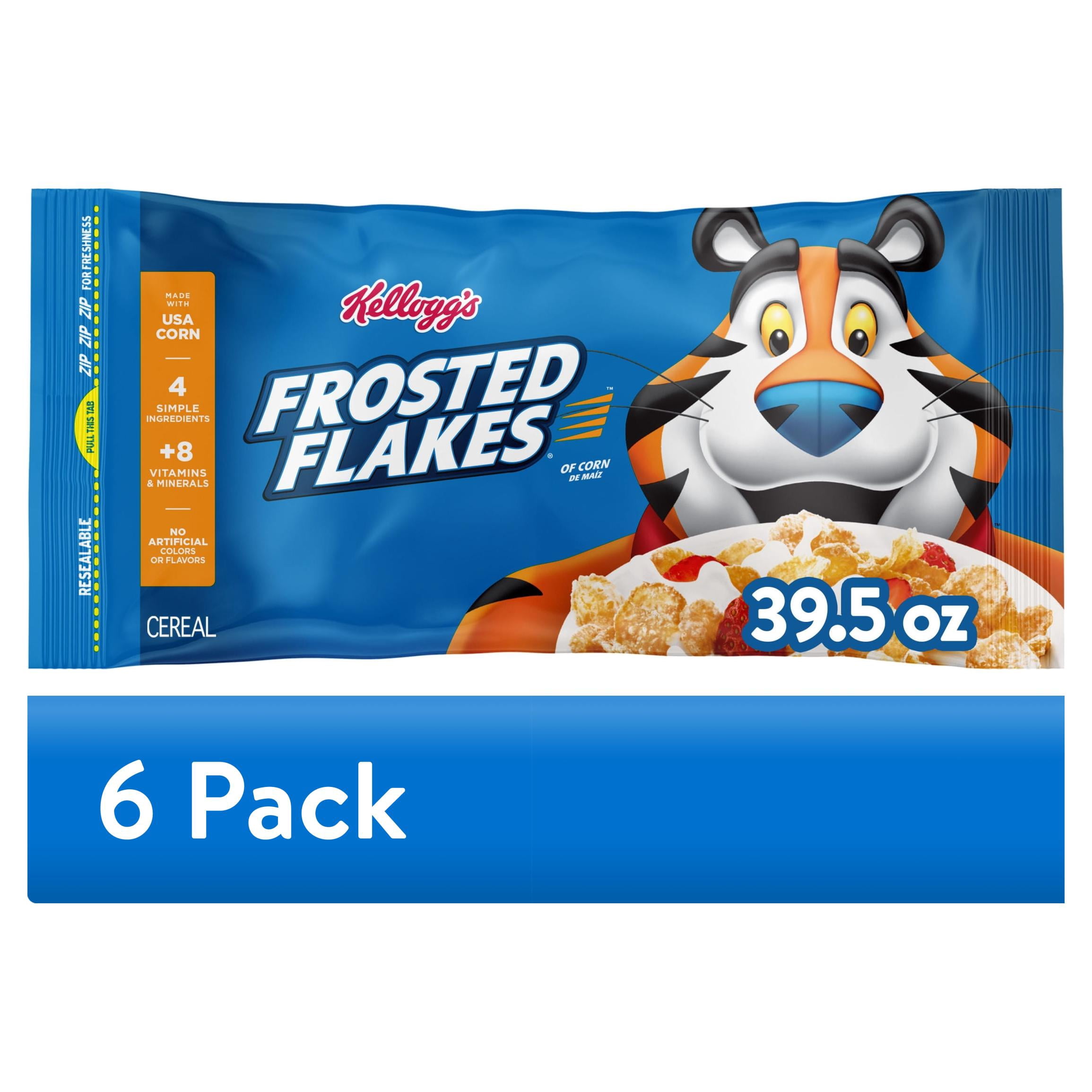 (6 pack) Kellogg's Frosted Flakes Original Breakfast Cereal, 8 Vitamins and Minerals Bag, 39.5 oz