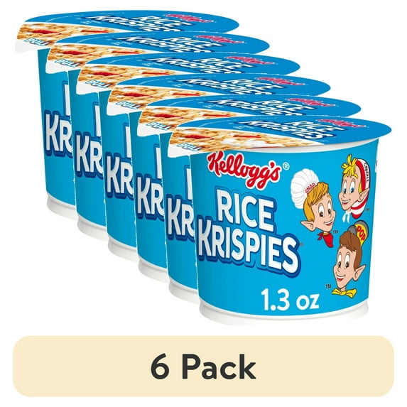 (6 pack) Kellogg's Rice Krispies Breakfast Cereal Cups, Kids Snacks, Family Breakfast, Original, 1.3oz Cup (1 Cup)
