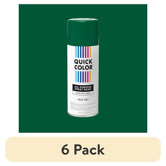 (6 pack) Kelly Green, Quick Color Gloss All Purpose Spray Paint-390615, 10 oz
