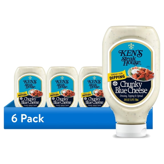 (6 pack) Ken's Steak House Chunky Blue Cheese Salad Dressing, Topping & Spread 24 fl oz
