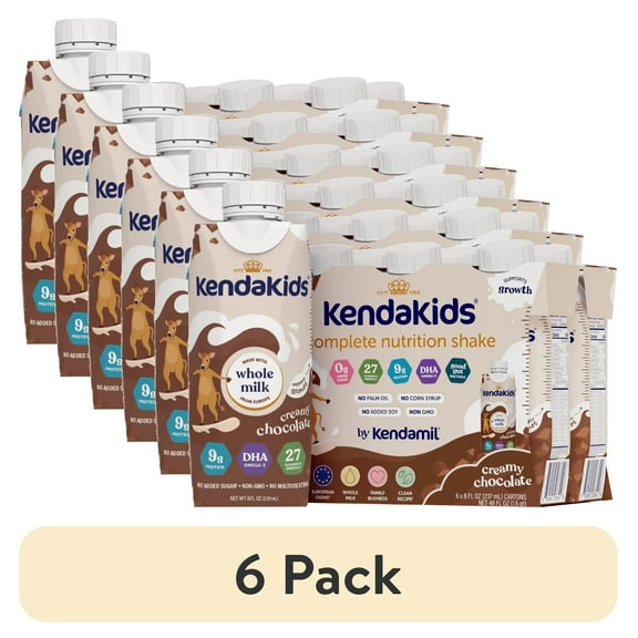 (6 pack) KendaKids Complete Nutrition Shake with Protein & DHA, Creamy Chocolate, 8 fl oz, (6 Pack)