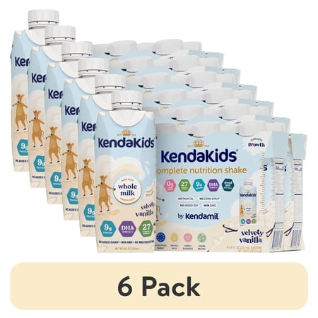 (6 pack) KendaKids Complete Nutrition Shake with Protein & DHA, Vanilla, 8 fl oz, (6 Pack)