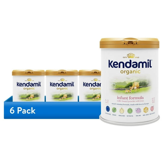 (6 pack) Kendamil Organic Whole Milk Infant Formula Powder, European with HMOs, Prebiotics, No Palm Oil or added Soy, with DHA, Can, 28.2oz