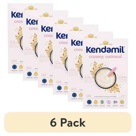 (6 pack) Kendamil Whole Grain Baby Cereal, Creamy Oatmeal, Whole Milk, 2nd Foods, 8oz Box (11-Servings)