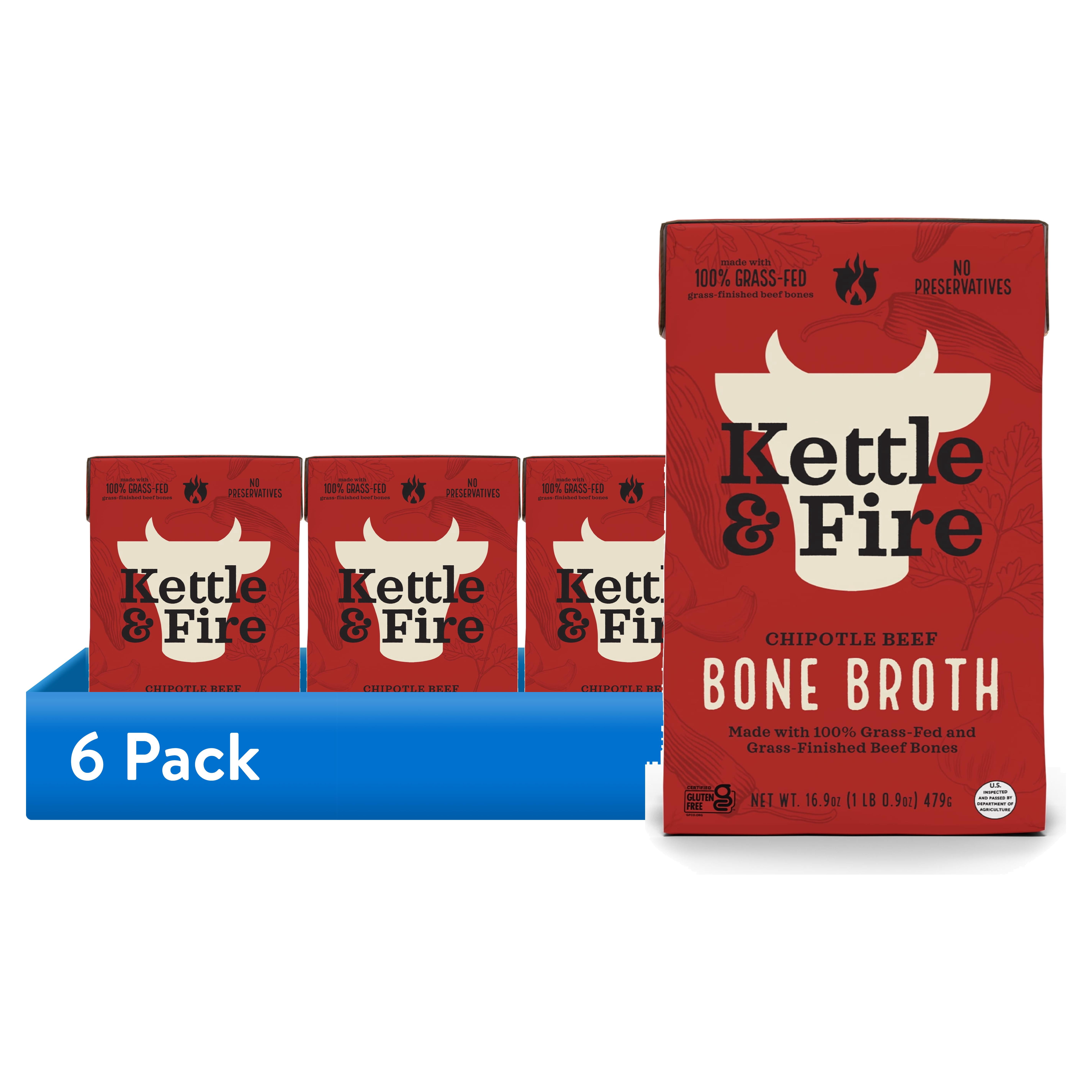 (6 pack) Kettle & Fire Chipotle Beef Bone Broth, Shelf-Stable, 16.9 oz