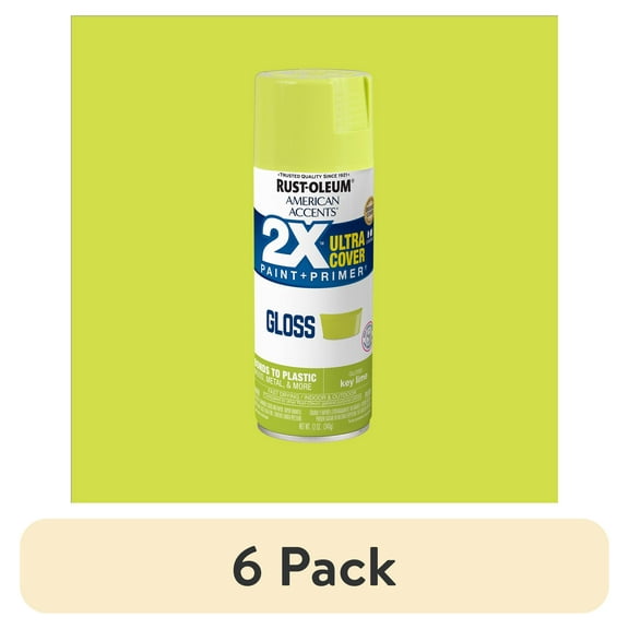 (6 pack) Key Lime, Rust-Oleum American Accents 2X Ultra Cover Gloss Spray Paint-327871, 12 oz