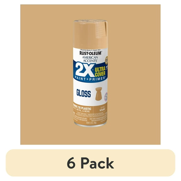 (6 pack) Khaki, Rust-Oleum American Accents 2X Ultra Cover Gloss Spray Paint-355032, 12 oz