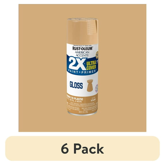 (6 pack) Khaki, Rust-Oleum American Accents 2X Ultra Cover Gloss Spray Paint-355032, 12 oz