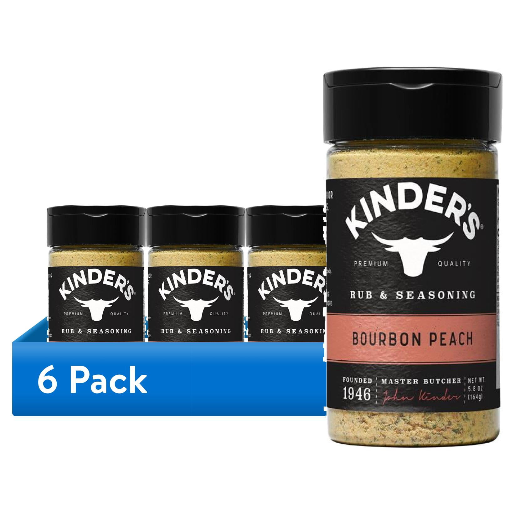 (6 pack) Kinder's Bourbon Peach Rub and Seasoning with Molasses and Ancho Chili, 5.8 oz