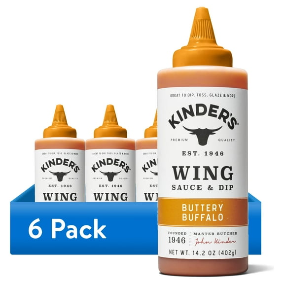 (6 pack) Kinder's Buttery Buffalo Wing Sauce and Dip, 14.2 oz Squeeze Bottle