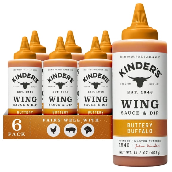 (6 pack) Kinder's Buttery Buffalo Wing Sauce and Dip, 14.2 oz Squeeze Bottle