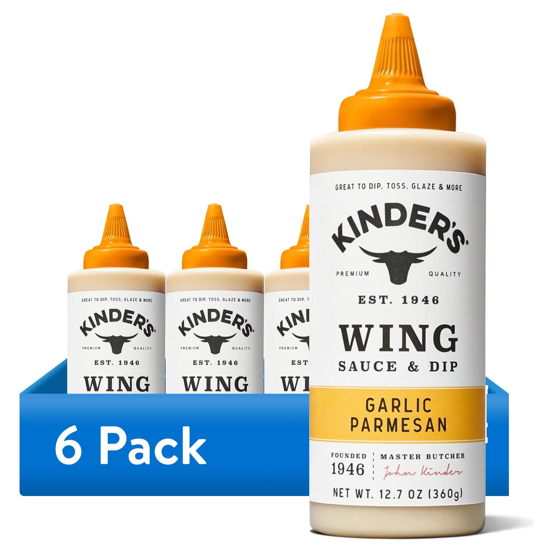 (6 pack) Kinder's Garlic Parmesan Wing Sauce and Dip, 12.7 oz