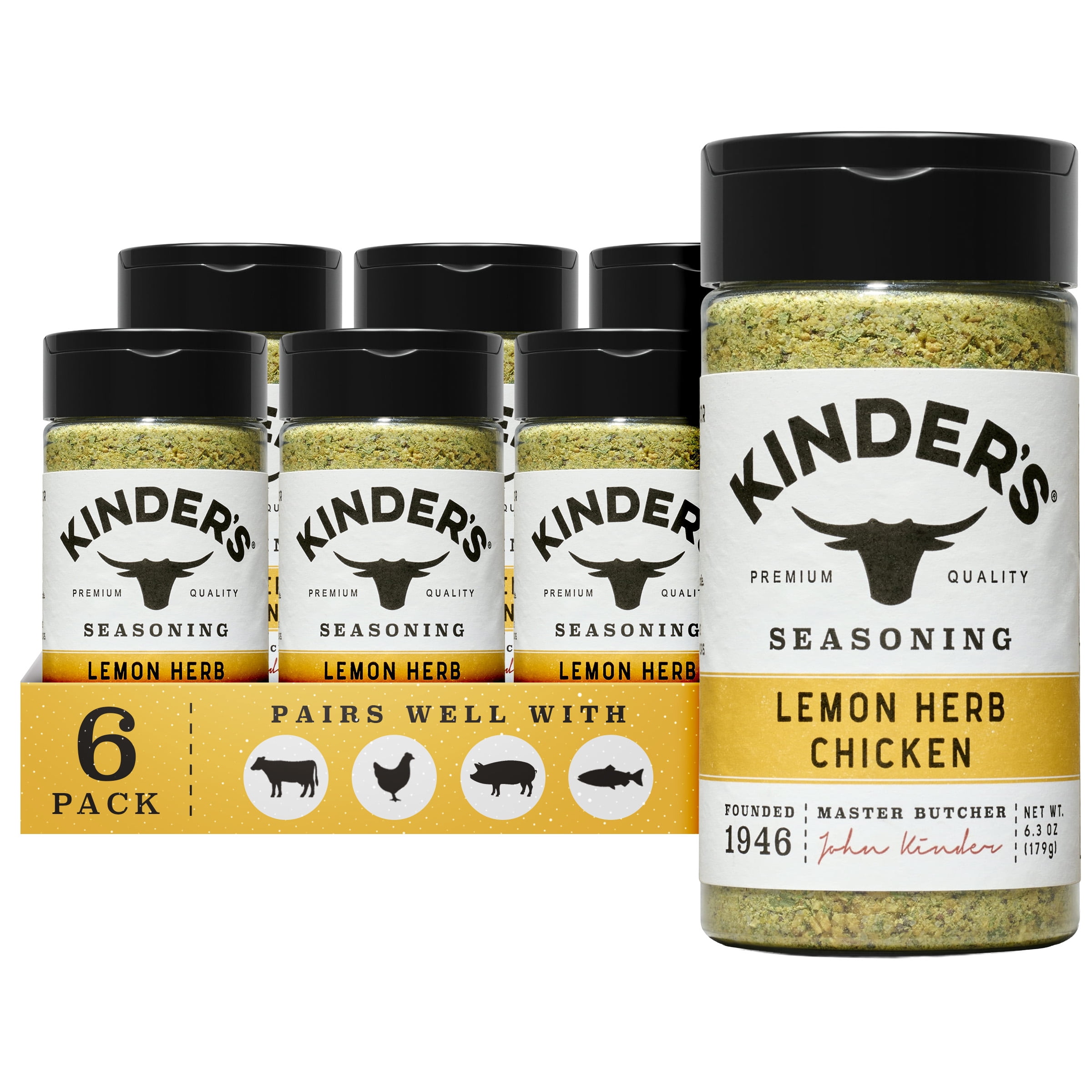 (6 pack) Kinder's Lemon and Herb Chicken Seasoning, 6.3oz