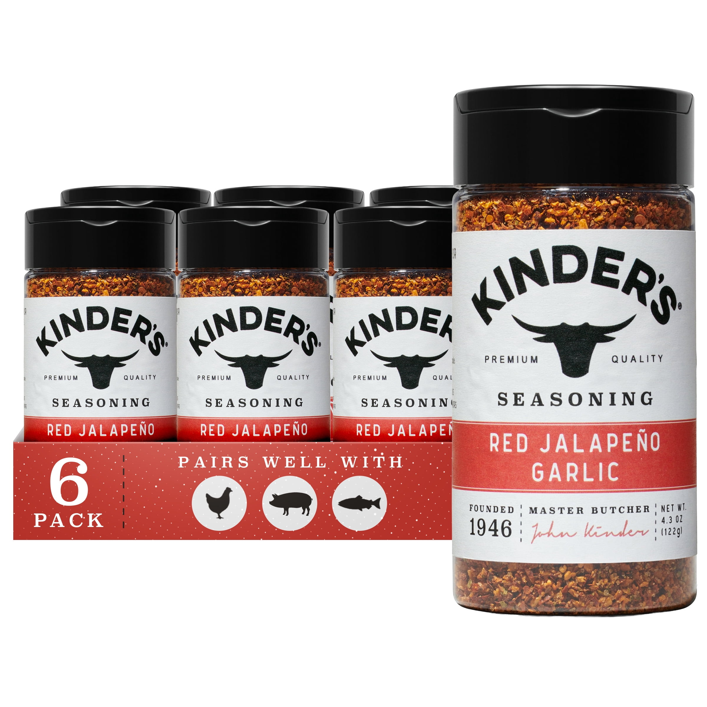 (6 pack) Kinder's Red Jalapeno Garlic Seasoning, 4.3 oz
