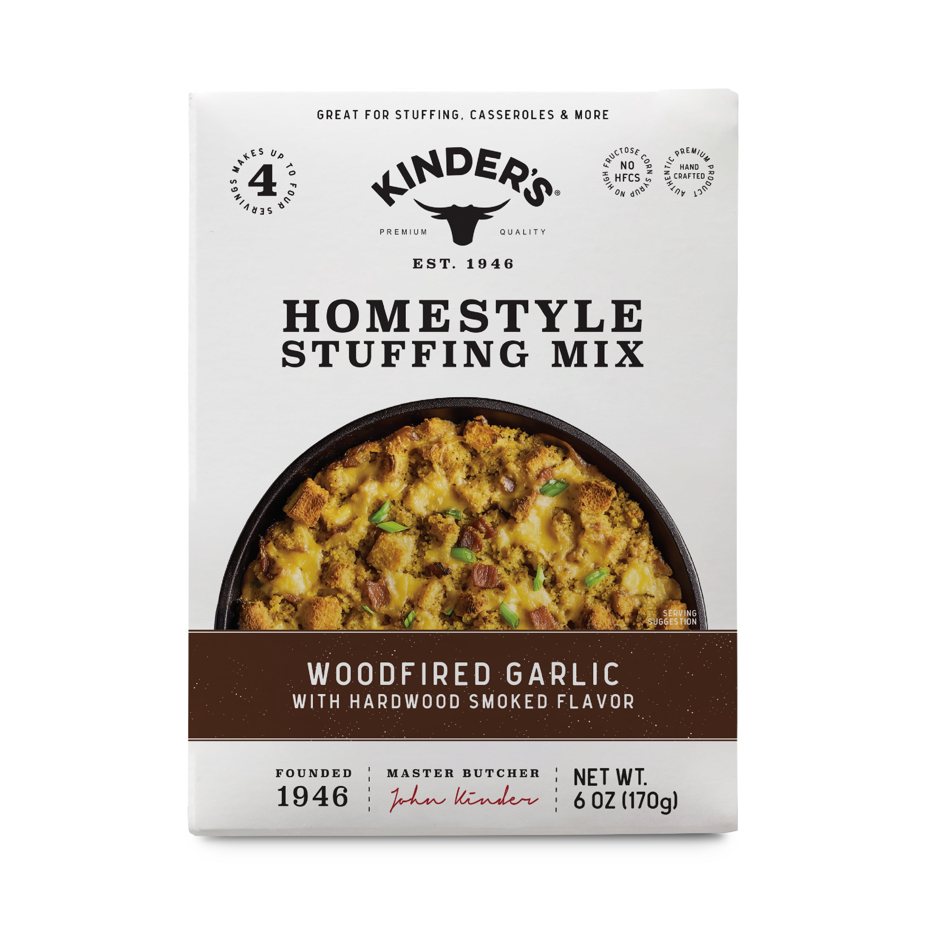 (6 pack) Kinder's Woodfired Garlic Homestyle Stuffing Mix, 6 oz Box