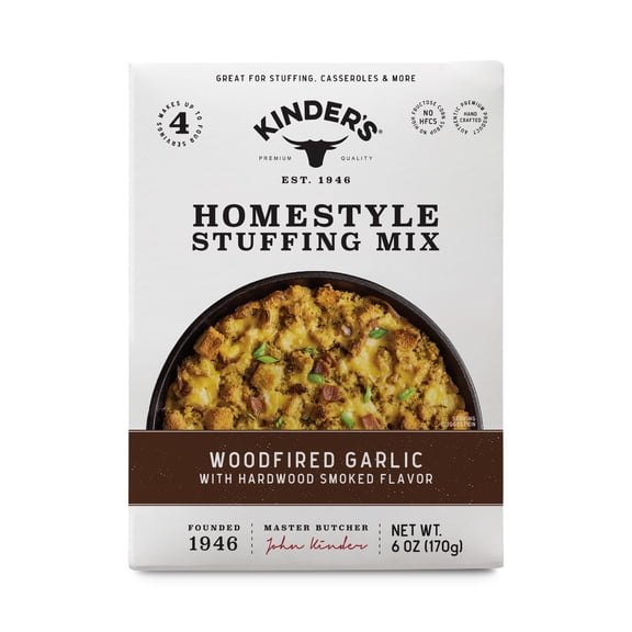 (6 pack) Kinder's Woodfired Garlic Homestyle Stuffing Mix, 6 oz Box