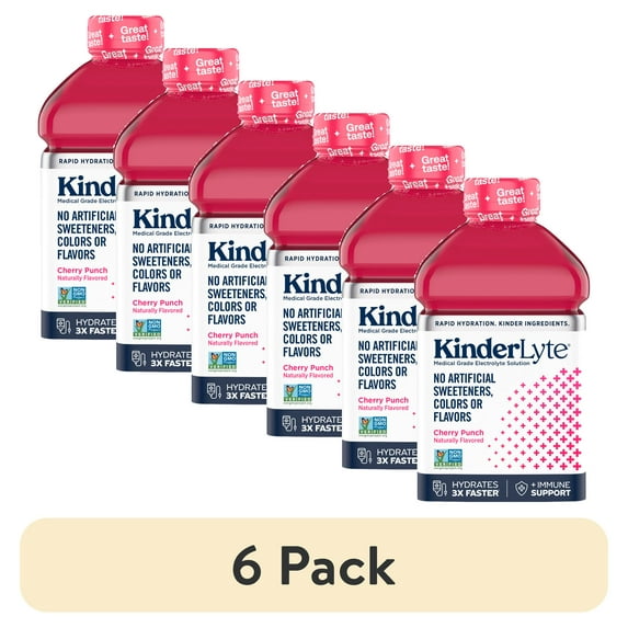 (6 pack) KinderLyte Natural Ready-to-Drink Electrolyte Solution Cherry Punch, 33.8 fl oz Bottle