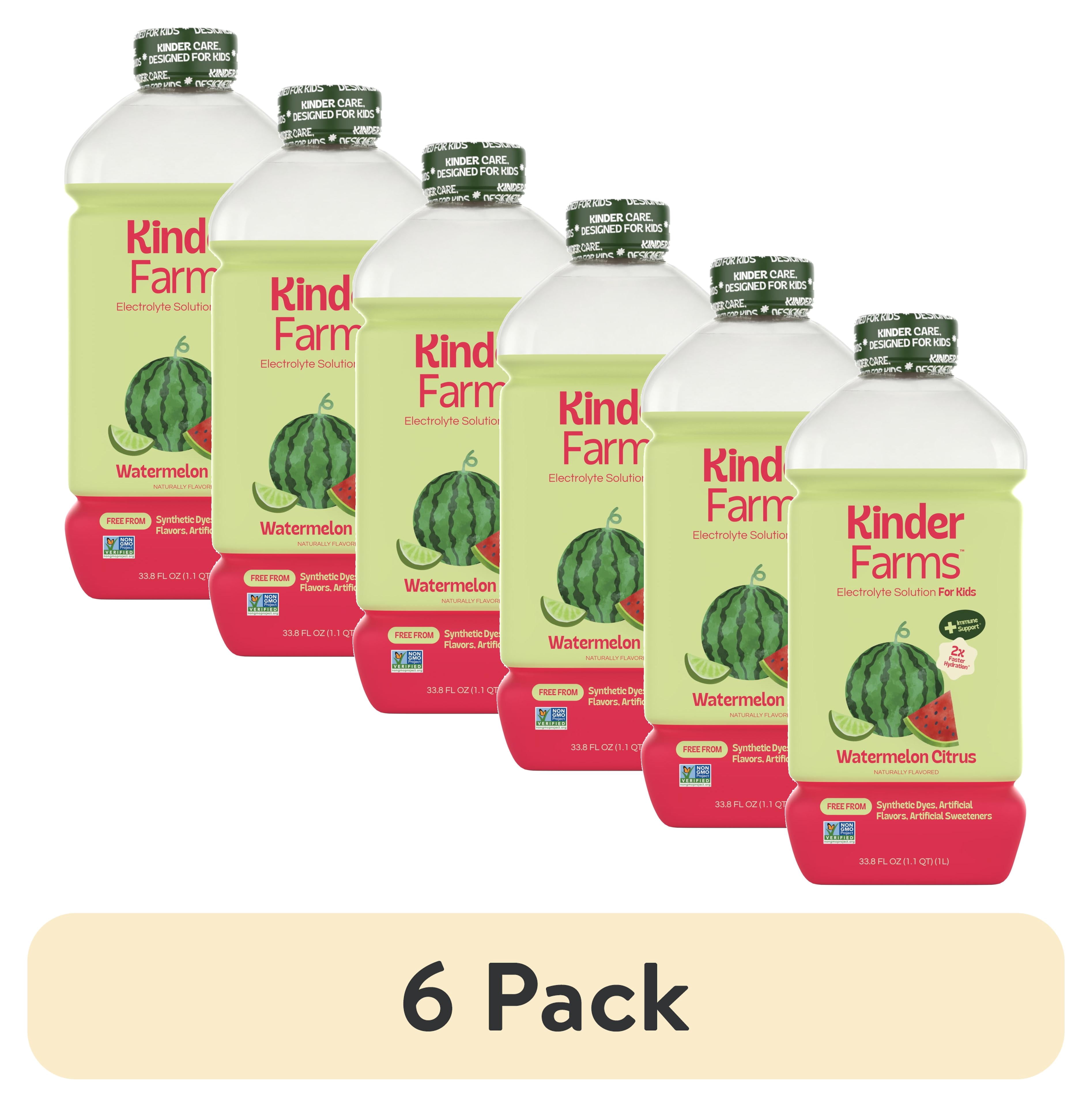 (6 pack) Kinderfarms KinderLyte Natural Ready-to-Drink Electrolyte Solution, Watermelon Citrus, 33.8 fl oz Bottle